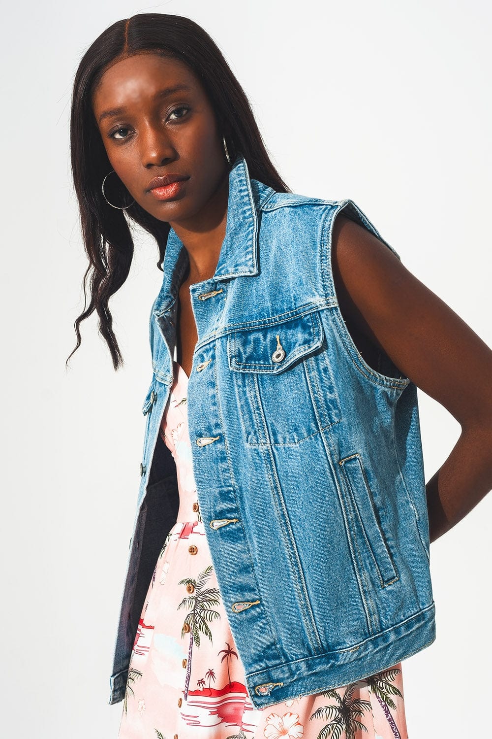 Allegra K Women's Sleeveless Drawstring Waist Detachable Hooded Denim  Jacket Vest : Target